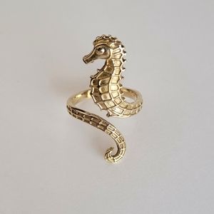 Brass seahorse adjustable handcrafted seahorse seashell ring